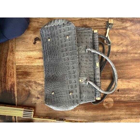 Women's Gray Genuine Leather Stamped Alligator Borse En Pelle Satchel Bag - Picture 4 of 10